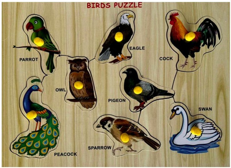 Wooden birds knob puzzle board