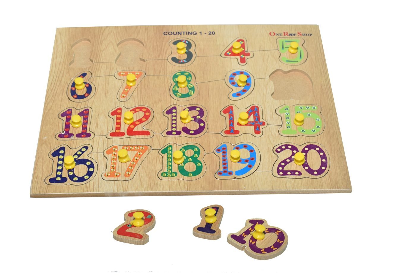 Wooden counting numbers 1 to 20 puzzle board