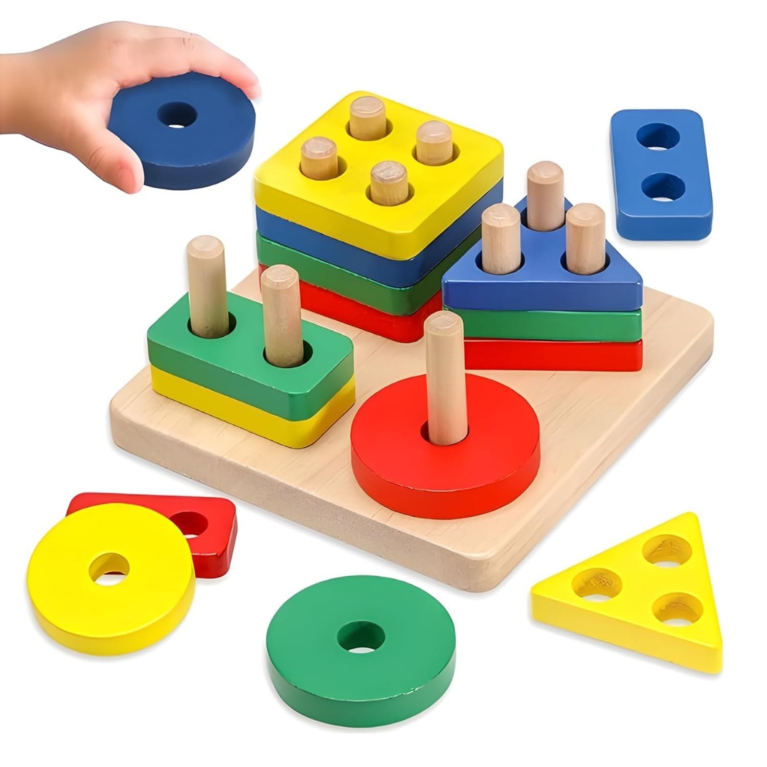 Wooden geometric shape sorter educational toy
