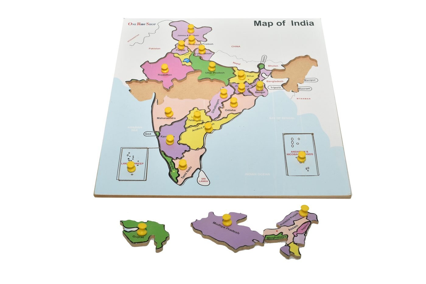 Wooden map of India puzzle board