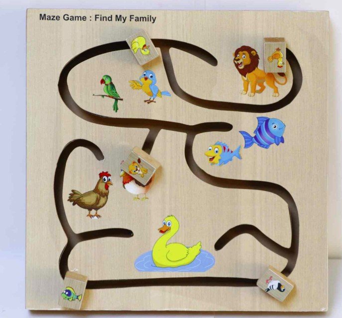 Wooden maze game find my family animal matching toy