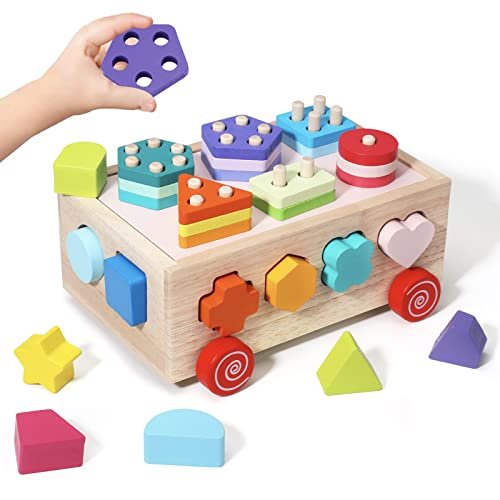 Wooden shape sorting box educational toy