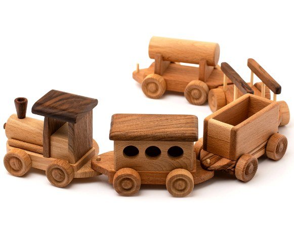 Wooden train set toy with wagons