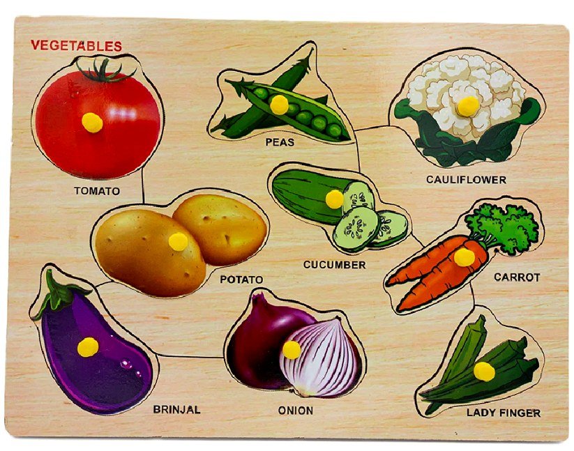 Wooden vegetables knob puzzle board