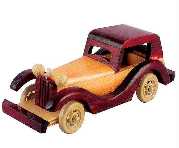 Wooden vintage car toy in maroon finish