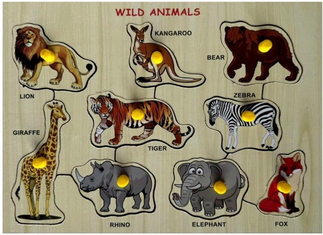 Wooden wild animals knob puzzle board
